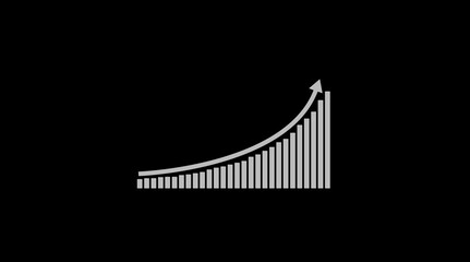 Growing bar chart with upward arrow on black background growth graph
