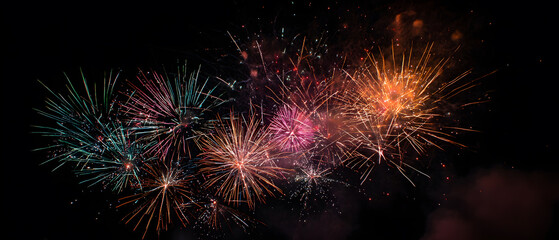 Fototapeta premium Colorful Fireworks Exploding in Night Sky