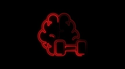 Red Neon Outline of a Brain and Dumbbell on Black Background fitness exercise