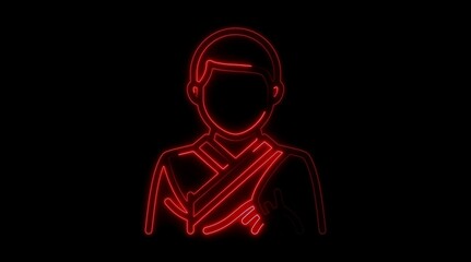 Red Neon Outline of a Person in Traditional Robes on Black Background figure