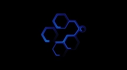 Abstract Blue Hexagonal Network Structure on Black Background image photo