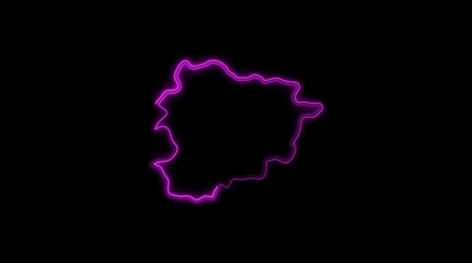 Andorra outline glowing purple neon light on black background Keywords: Andorra, outline, map, country, Europe, neon, light, glowing, purple, dark, background, illustration, shape, geography