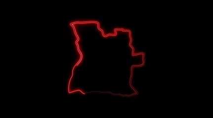 Angola map outline glowing neon red on black background image photo