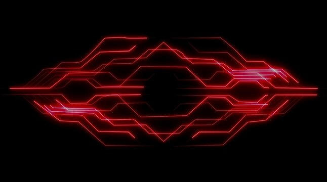 Abstract Red Neon Circuit Board Pattern on Black Background technology futuristic