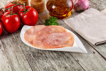 Smoked pork tenderloin fillet slices