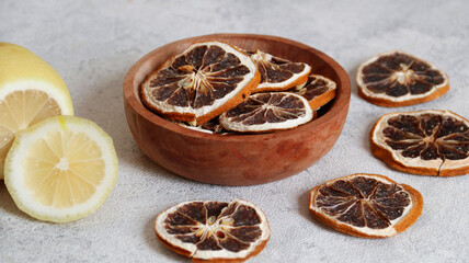 Dehydrated Dry Lemon Slices in a Bowl	