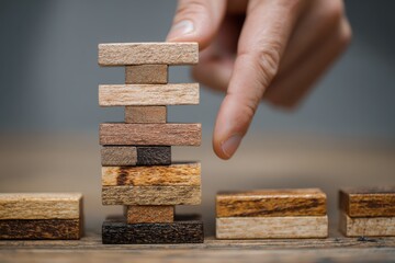 Employee benefits concept with wooden blocks being stacked, representing growth and organization in a workplace setting