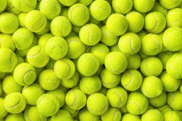 Vibrant collection of new tennis balls arranged in a colorful pattern, perfect for showcasing the sport's energetic spirit and enthusiasm during a sunny day of practice or competition