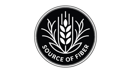 Black and white oval emblem with wheat stalk and text source of fiber © MSTMOUSUMI