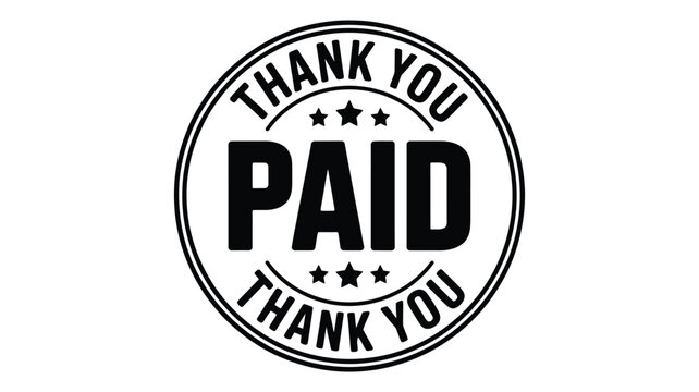 Oval rubber stamp with the word paid prominently displayed and thank you text