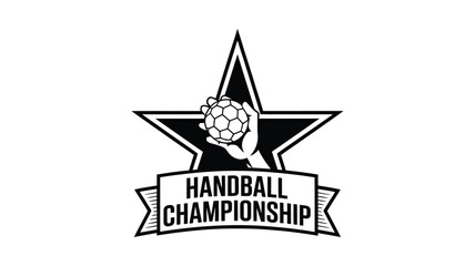 Handball championship star emblem with hand holding ball and championship banner