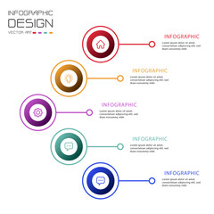 Infographic design for business presentations. Vertical timeline with five steps to visualize data. Use for workflow, process diagram, and project management.