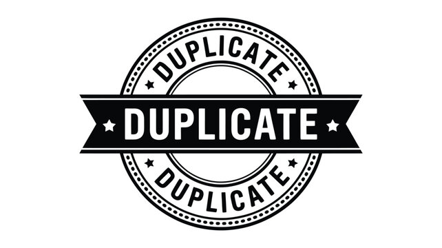 Black and white oval stamp with the word duplicate repeated around the edges and on a banner