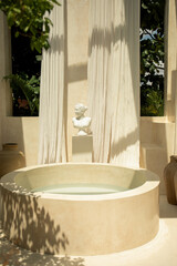 Soaking tub with calming atmosphere enhanced by natural elements