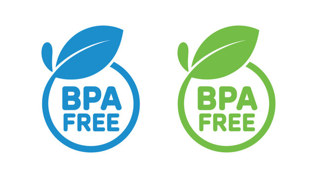 Bpa free label and icon with leaf symbol representing health and safety
