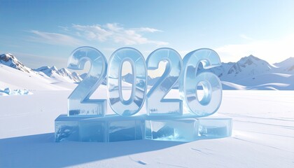Icy 2023 sign in snow under blue sky