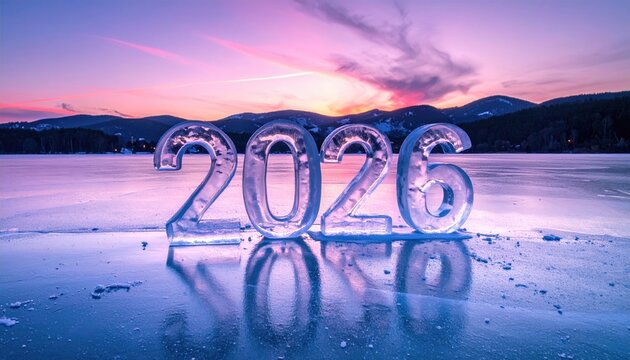 Icy 2026 year against a tranquil horizon