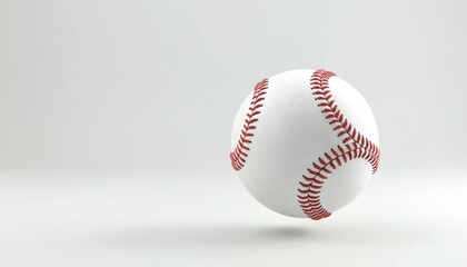 Close-up photo of white baseball with red stitches. The sport ball rests on a clean white studio background. Perfect for sports articles, team promotions, or game concepts.