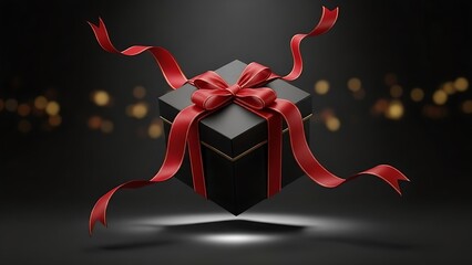 Elegant black gift box with shimmering red ribbon for luxurious celebrations and special occasions that adds sophistication and festive spirit