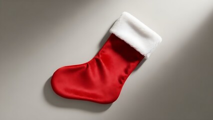 Festive red Christmas stocking with white fur trim, ready to be filled with gifts, evokes the holiday spirit and family traditions