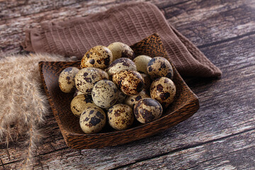 Raw brown quail egg heap