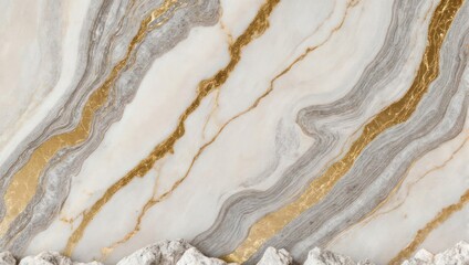 Fototapeta premium Luxurious white marble texture with elegant gold and gray veins.