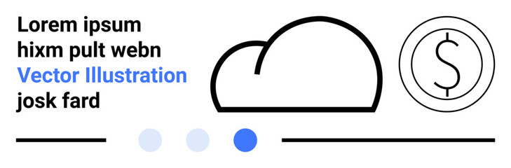 Cloud graphic, coin outline signifying savings or tech monetization, and minimal linear shapes with neutral colors. Ideal for finance, cloud services, tech, marketing, apps, education simple landing