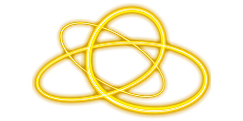 Abstract glowing yellow intertwined loops forming a complex knot design, isolated on white background