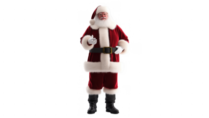 Santa Claus dressed in a red suit with white fur trim, created AI, PNG