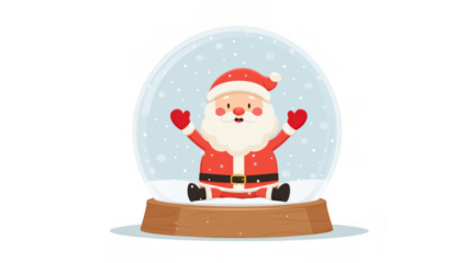 Santa Claus sitting happily inside a snow globe, created AI, PNG