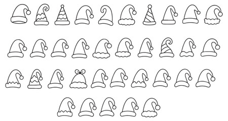 Doodle Outline Line Art Christmas Santa Hat Icon Vector Set