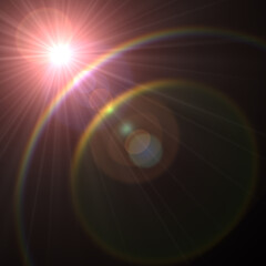 Bright Red and Yellow Light Flare with Dark Background and Abstract Rays.