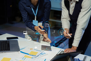 Learning online working concept. Business team working on tablet and laptop computer, searching working in office.