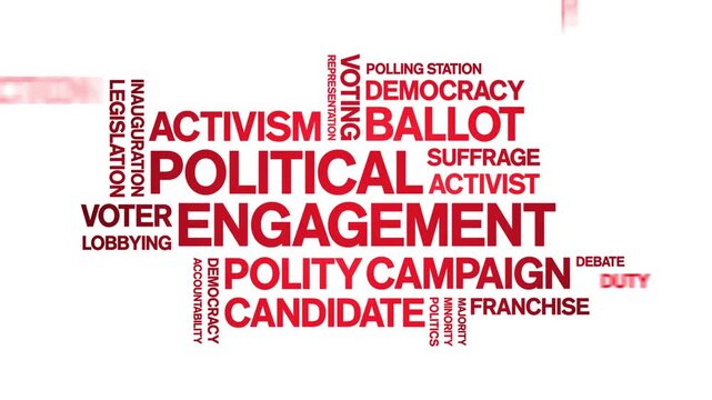 Political Engagement animated word cloud-text design animation tag kinetic typography seamless loop.