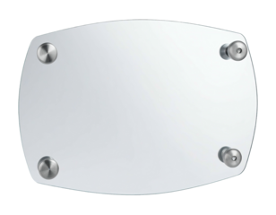 Clear rounded rectangle supported by four silver studs