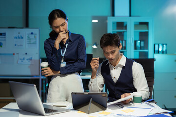 Business team are under stress from working for poor work, employee for incompetence error in working.