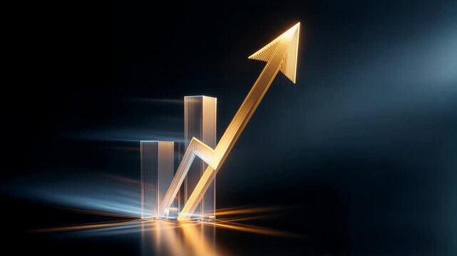 A futuristic glowing arrow symbolizing rising success business achievement technological innovation financial expansion and goal oriented progress creating a compelling scene suitable for commercial p