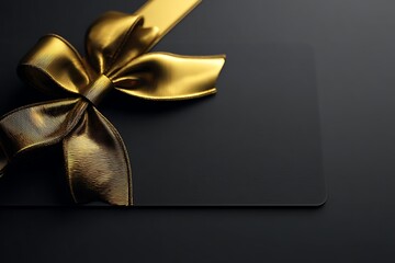 Elegant Black Gift Card with Luxurious Gold Ribbon on Dark Background for Premium Invitations Celebrations and Upscale Gifting Occasions