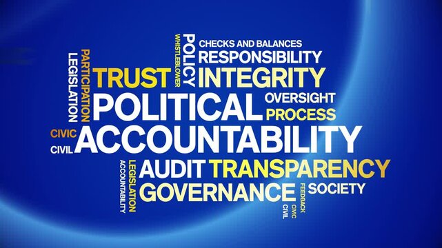 Political Accountability animated word cloud-text design animation tag kinetic typography seamless loop.