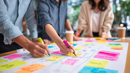 Modern design studio table with people collaborating AI generative