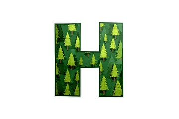 Bold Forest Letter H Design with Pine Tree Pattern on Dark Green Background for Nature Branding Eco Decor or Environmental Typography Projects