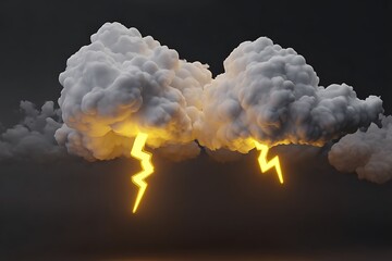 Intense Thunderstorm with Dual Lightning Bolts Striking from Dark Clouds in Night Sky Capturing Nature’s Raw Power and Atmospheric Drama