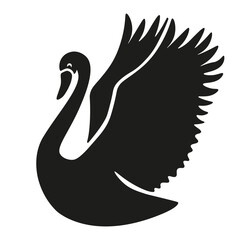 Fototapeta premium Elegant black Swan silhouette isolated transparent background. Vector illustration of black Swan with open wings. Perfect wall cloth decor element. EPS 10