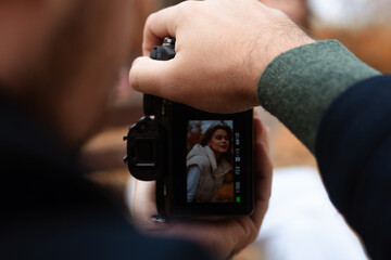 Capturing Autumn Scene Through Digital Camera Viewfinder