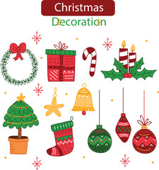 Set of Red Christmas sale paper tags vector set with different shapes and hand drawn elements in red color hanging with discount text for Christmas holiday shopping promotion. Vector illustration.