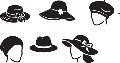 PrintCollection of vintage and modern women s hats in silhouette