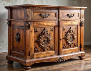 Ornate wooden cabinet with drawers and carved details