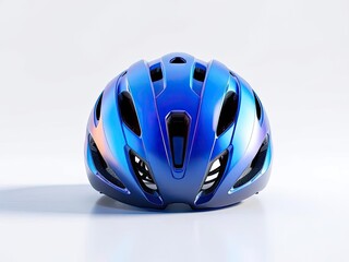 Blue cycling helmet on white surface, safety equipment