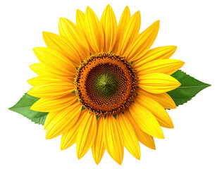 Radiant sunflower bloom with green leaves, vivid