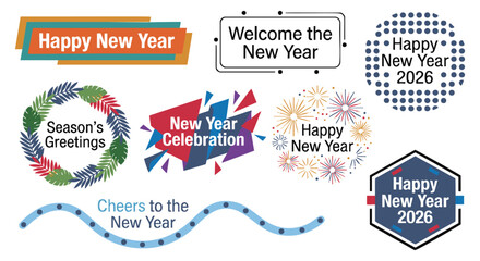 Obraz premium Bright colorful Happy New Year 2026 greetings for festive celebrations and design projects